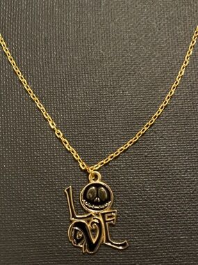 Nightmare Before Christmas Gold-Tone Jack 'LOVE' Pendant Necklace 20”
